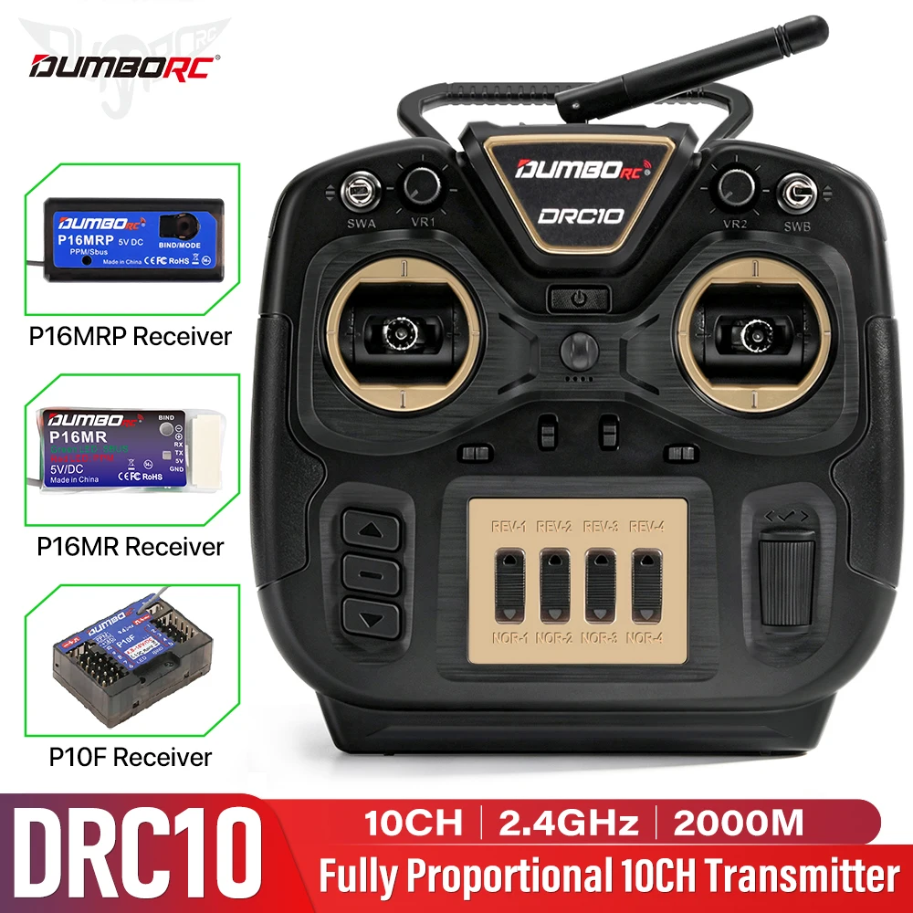 DumboRC DRC10 Radio Mode2 10CH 2.4G FHSS RC Transmitter 2000M Range PWM PPM SBUS Simulator Support for RC Car Boat Tank Plane