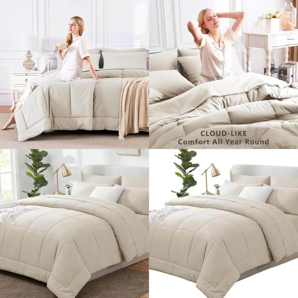 

Beige 7-Piece California King Bedding Set: All-Season Quilted Comforter, Sheets, Pillowcases