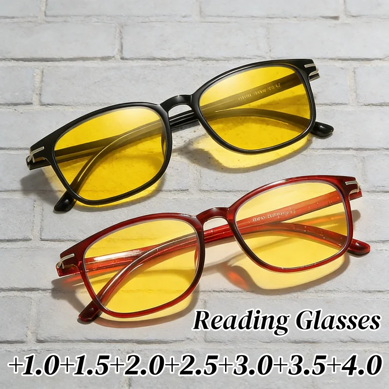 

2026 Retro Yellow Lenses Reading Glasses for Women Classic Square-framed Far Sight Eyewear Vintage Sports Night Vision Glasses
