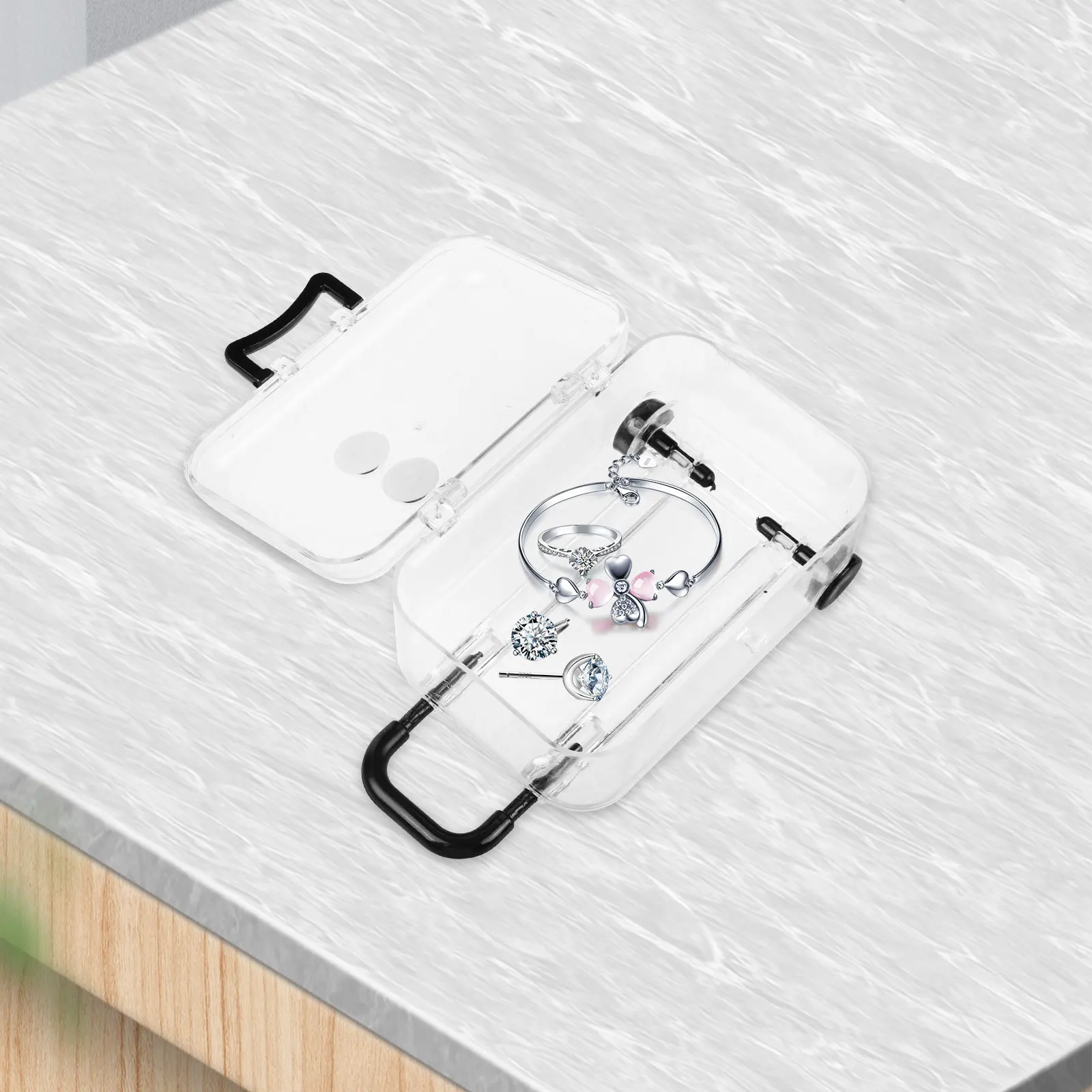 

6pcs Mini Suitcase Shaped Jewelry Box Pink Containers Plastic Organizer Necklace Storage Vintage Gift Travel Accessories Home