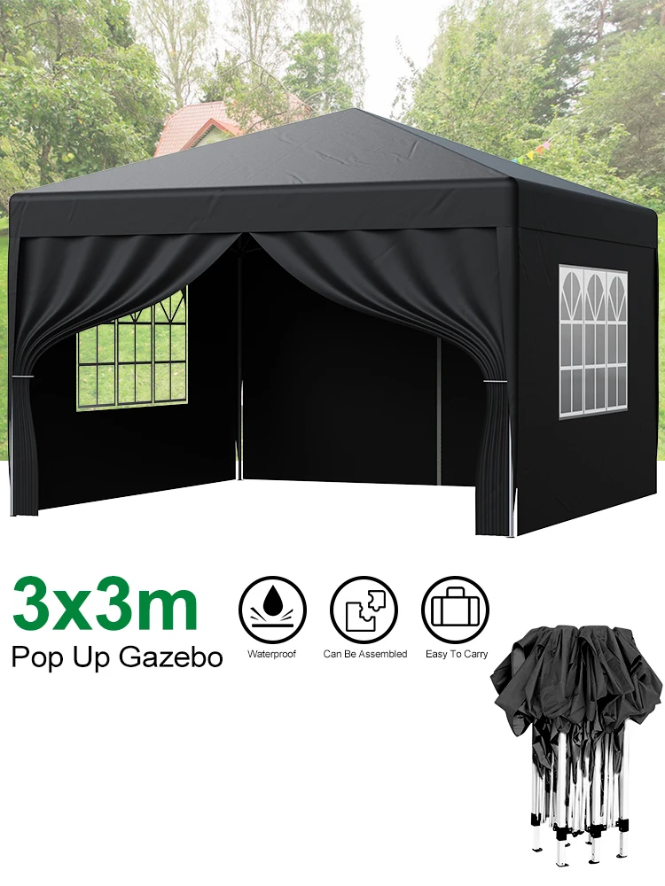 LOEFME Pop-up Gazebo 3x3m Buitentent Partytent met Ramen Waterdicht UV-zonbescherming Draagbare Gazebo Tent - afbeelding 2