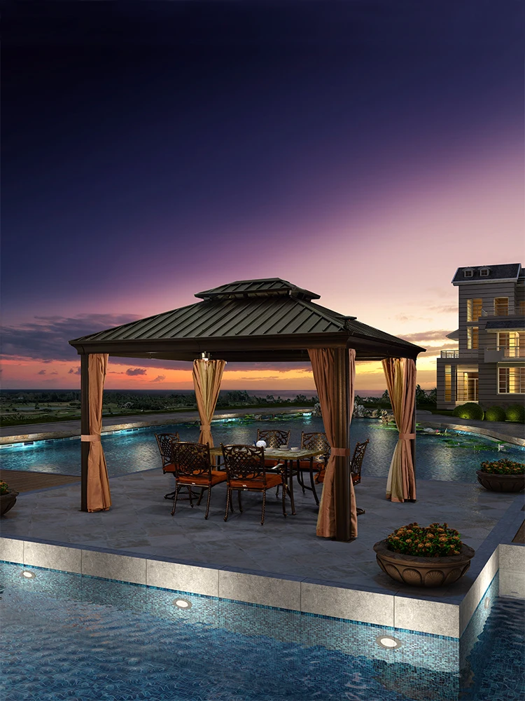 Pavilions, outdoor pavilions, aluminum alloy courtyards, tents, villas, gardens, terraces, tables, chairs, outdoor awnings