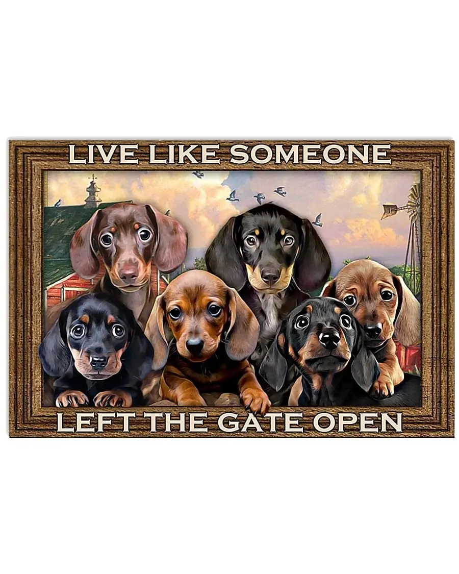 Funny Metal Tin Sign Dachshunds Let The Gate Open Sign Vase Flowers Poster Plaque Entryway Decor Gallery Wall Sign 12 X 8 IN