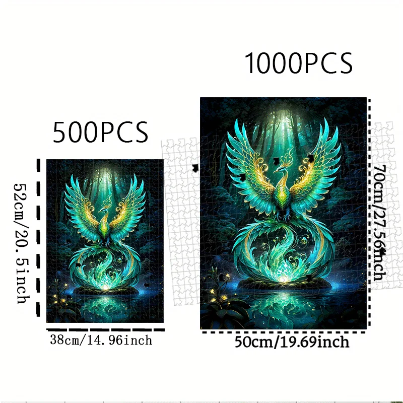 Phoenix, Forest, Light, Water Puzzle 500pcs/1000pcs for Adults - Interactive Family Game, College Roommate Interaction - Menta