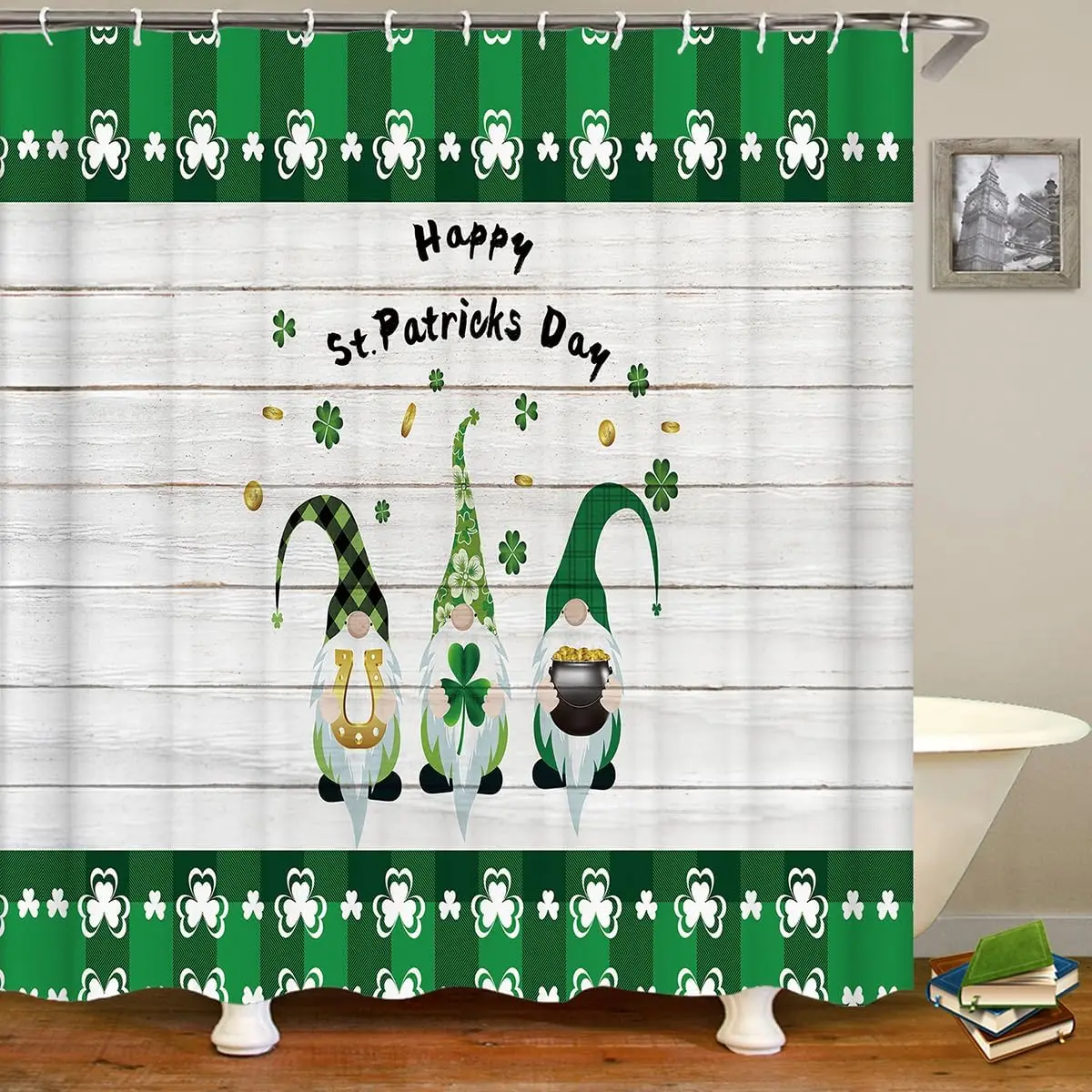 St Patrick Day Shower Curtain Bath Decor Green Leprechaun Bathroom Shower Curtain Mat Set Home Holiday Gifts Bathroom Supplies