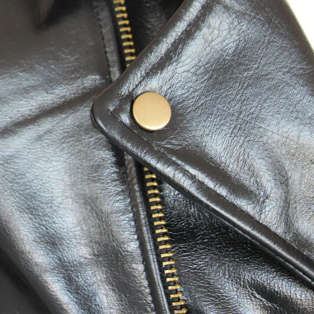 جاكيت دراجات نارية من الجلد الطبيعي للرجال ، جلد الحصان الطبيعي الثقيل ، معطف راكب الدراجة النارية ، الصدر ، النمط الكلاسيكي ، الشتاء ، M701 ، J24