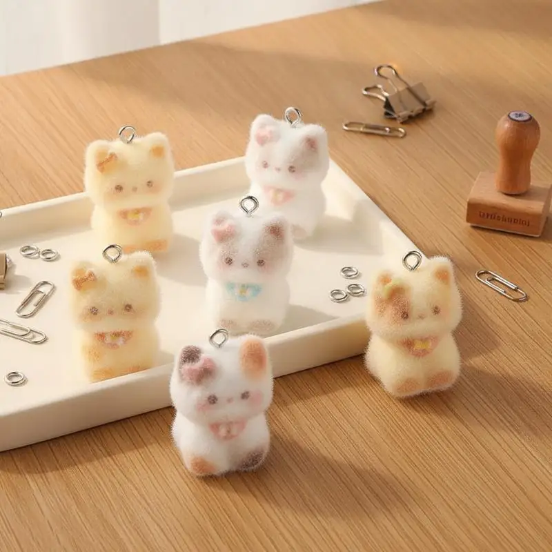 Flocked Resin Cat Pendants 6Pcs 3D Cute Kitten Charms for DIY Jewelry Making Earring Bracelet Necklace Beginner Handmade Craft