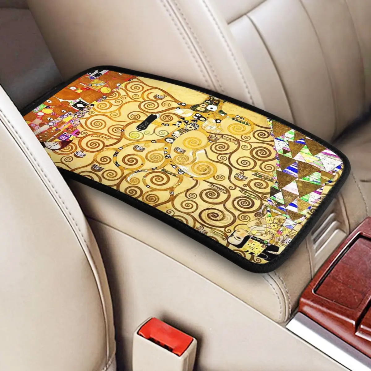 Car Armrest Cover Mat Tree Of Life Stoclet Frieze Gustav Klimt Center Console Protective Cushion Pad Car Interior Accessories