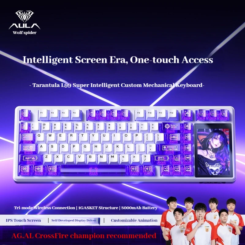 Aula L99 Tri Mode Mechanical Keyboard Wireless Bluetooth Wired Customizable Touch Screen Rgb Backlit For Gaming Office E Sports