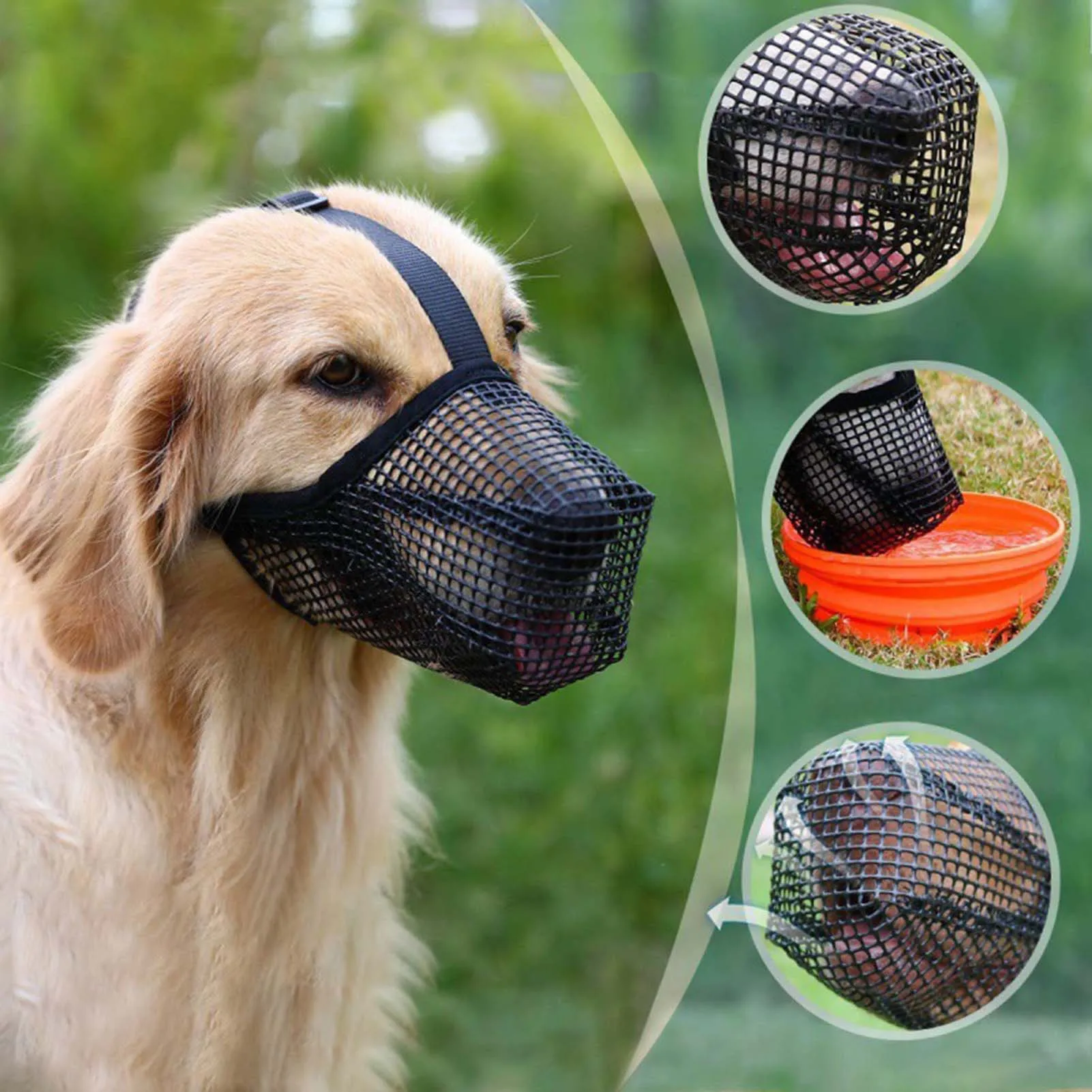 Dog Full-Covered Air Mesh Muzzle Prevent Biting Chewing and Licking Adjustable Straps for Scavenging Licking Biting