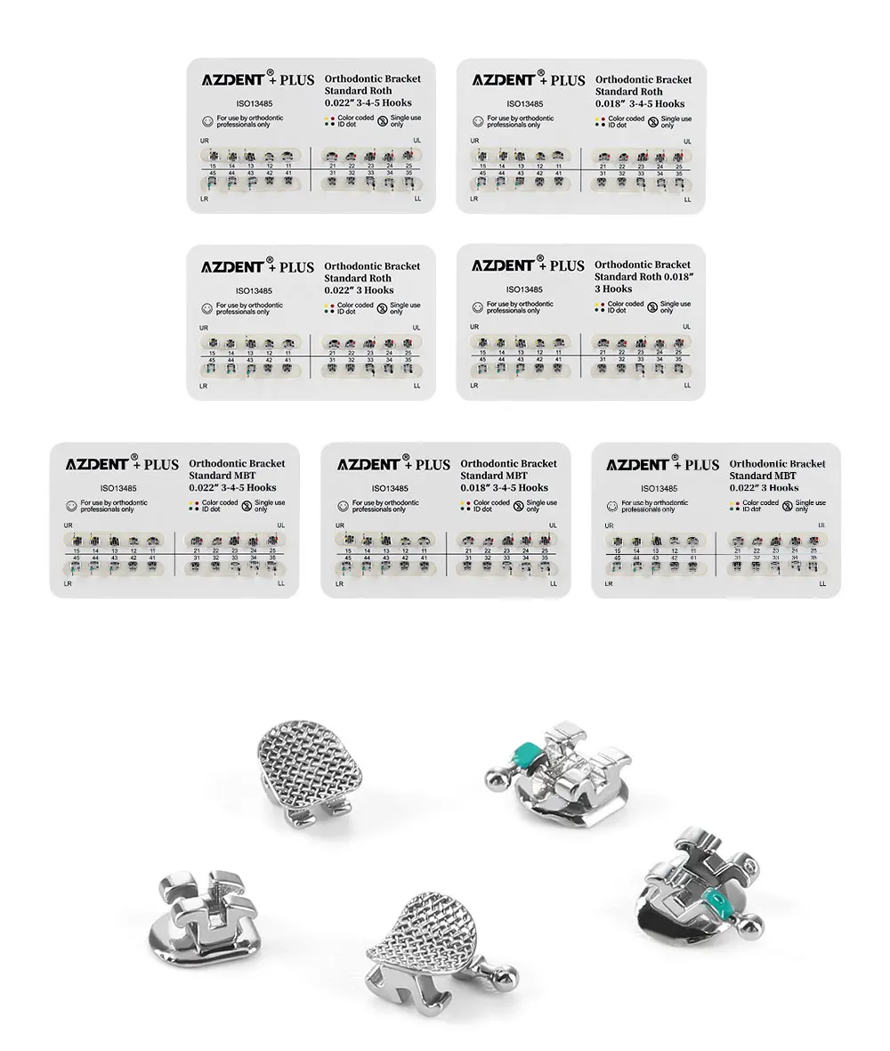 10 Packungen AZDENT Zahnspangen Kieferorthopädische Zahnspangen Plus Metall Mini Standard Mesh Base Roth/MBT 0,022/0,018 Haken 3-4-5 20 Stück/Packung – Detail 14
