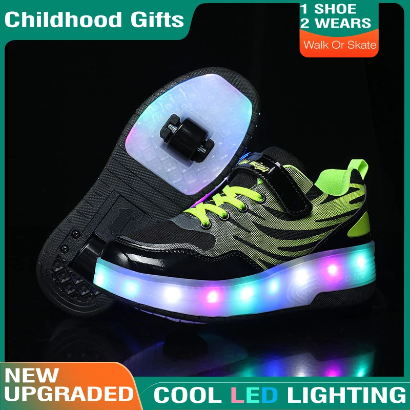 

Roller Skate Shoes Kids Autumn 2024 Fashion Casual Sports Children 2 Wheels Sneakers Boys Girls Gift Game Toys Black Footwear