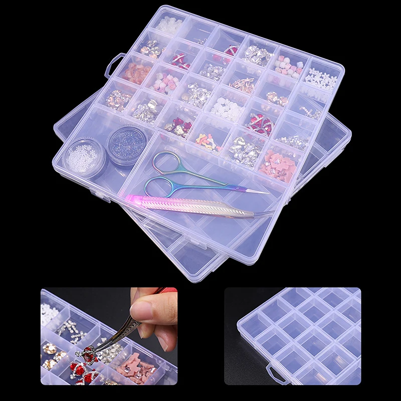 1Pcs Multifunctional Clear Plastic Organizer Box With Grids Container Nail Art Storage Box For Beads Organizer Art Diy Jewelry