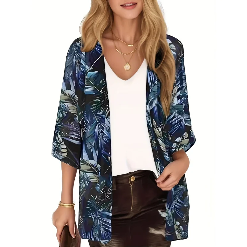 

MOXDOBikini swimsuit cover-up with sheer fabric, vacation style, beach fashion, women's casual tropical plant print