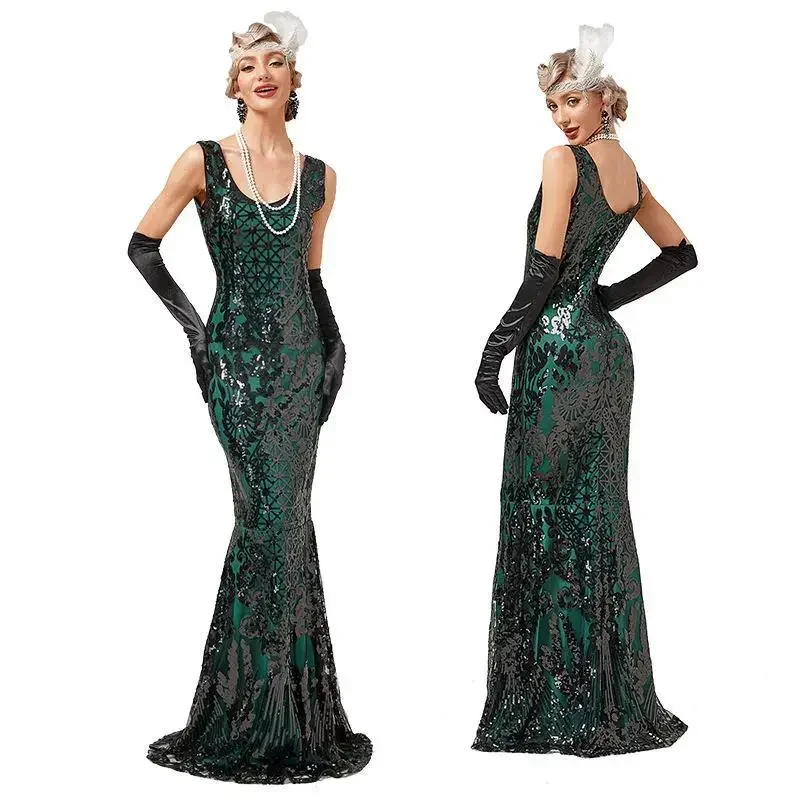 Vestido de coquetel sereia para mulheres, vestido formal, vestido flapper para casamento, roupa de noite, vestidos longos para festa, anos 30, vestido flapper 1920, moda