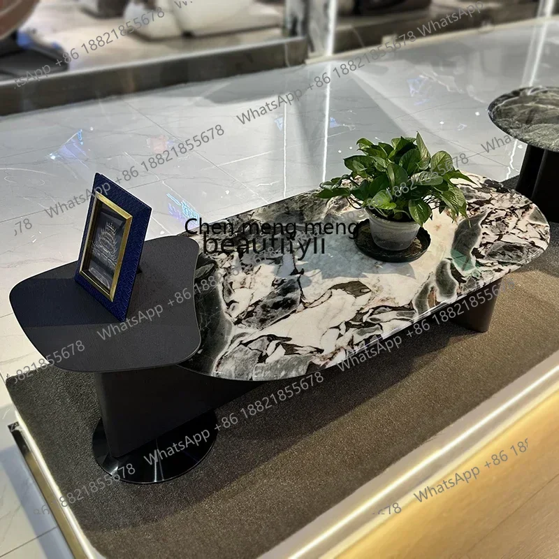 

20031Elephant white marble Italian high-end coffee table high-end light luxury living room ovalQQ