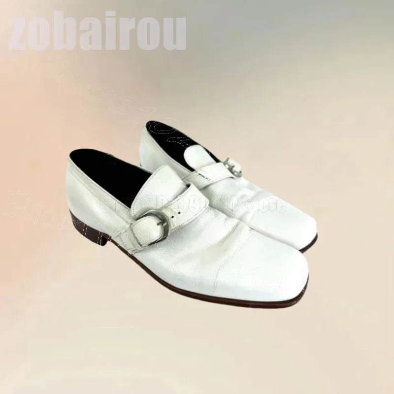 

White Square Toe Buckle Decor Men Loafers Fashion Slip On Men Shoes Luxury Handmade Party Feast Banquet Dating Men Casual Shoes
