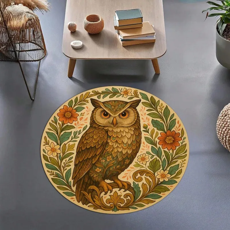 Vintage Owl Floral Rug Woodland Bird Pattern Area Carpet Rustic Boho Home Decor Floor Cover Living Room Bedroom Reading Nook