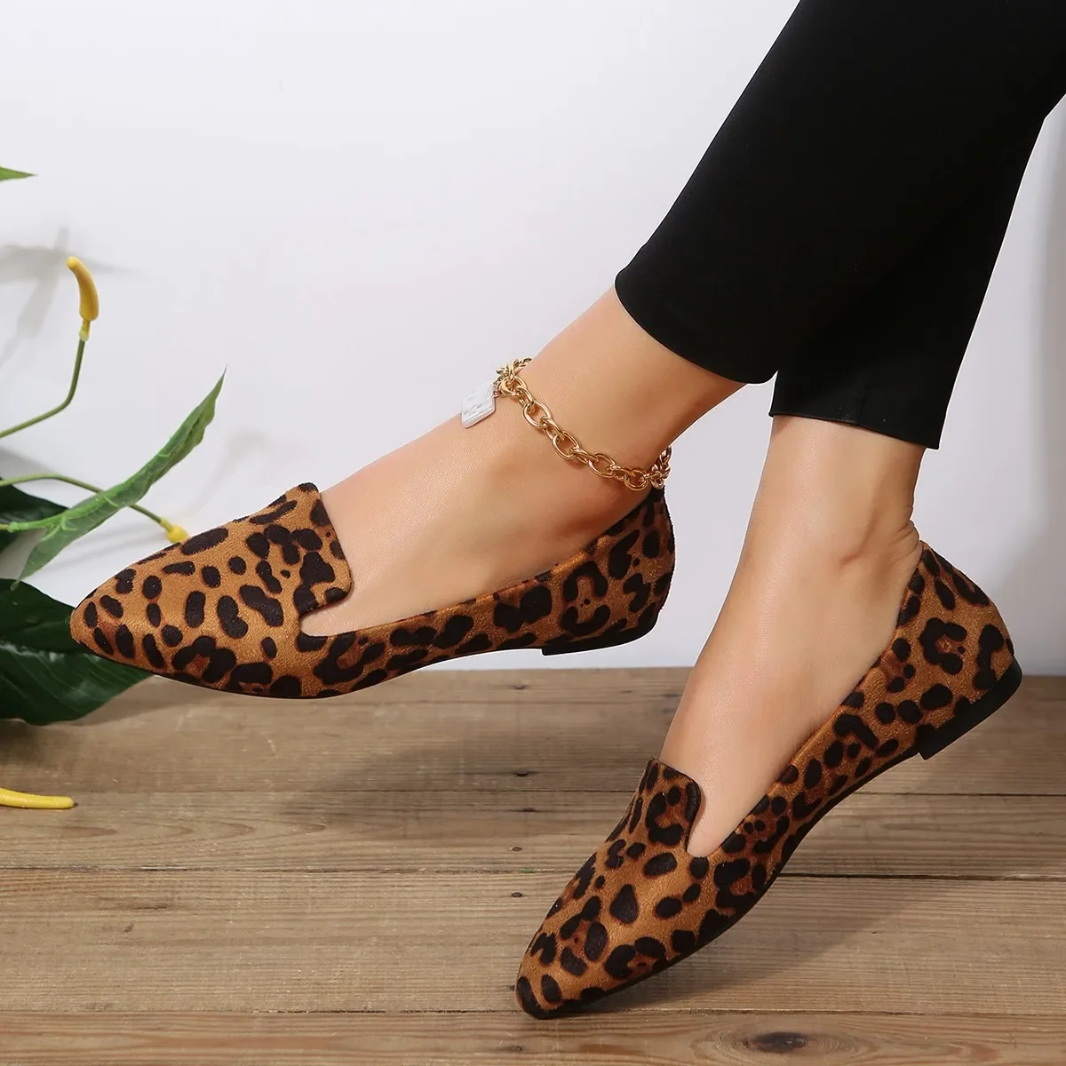 BCEBYL mokasyny mieszkania Leopard szpiczasty nosek przypadkowi buty damskie nowe wygodne chodzenie Mujer Zapatos: odporne na zużycie