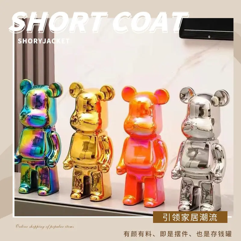 400% Bears Figurines Ceramics Violent Bear Piggy Bank Statue Kawaii Cartoon Figure Office Book Shelf Ornament Home Decorations