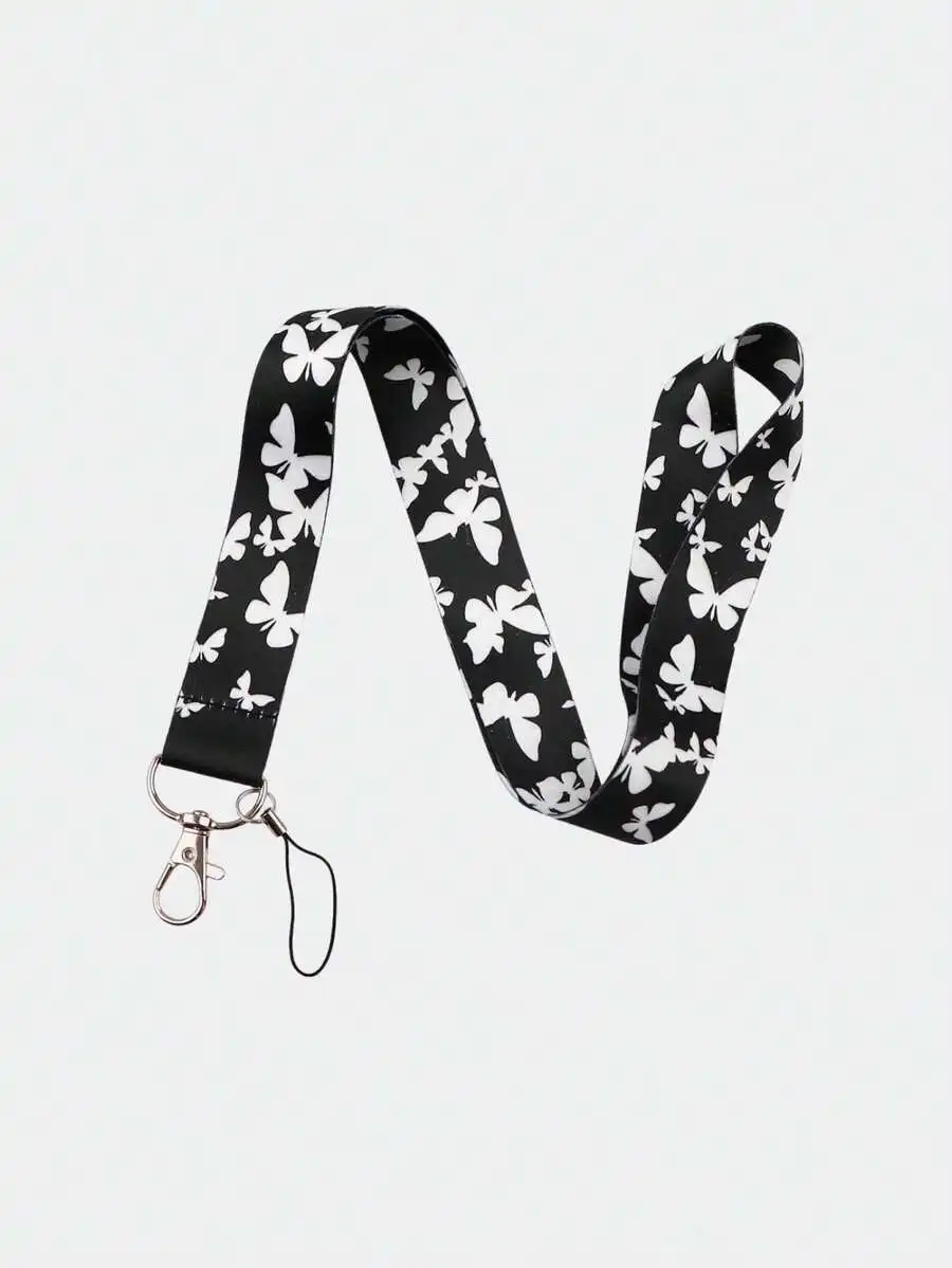 Butterfly Print Lanyard Keychain Phone Card Holder