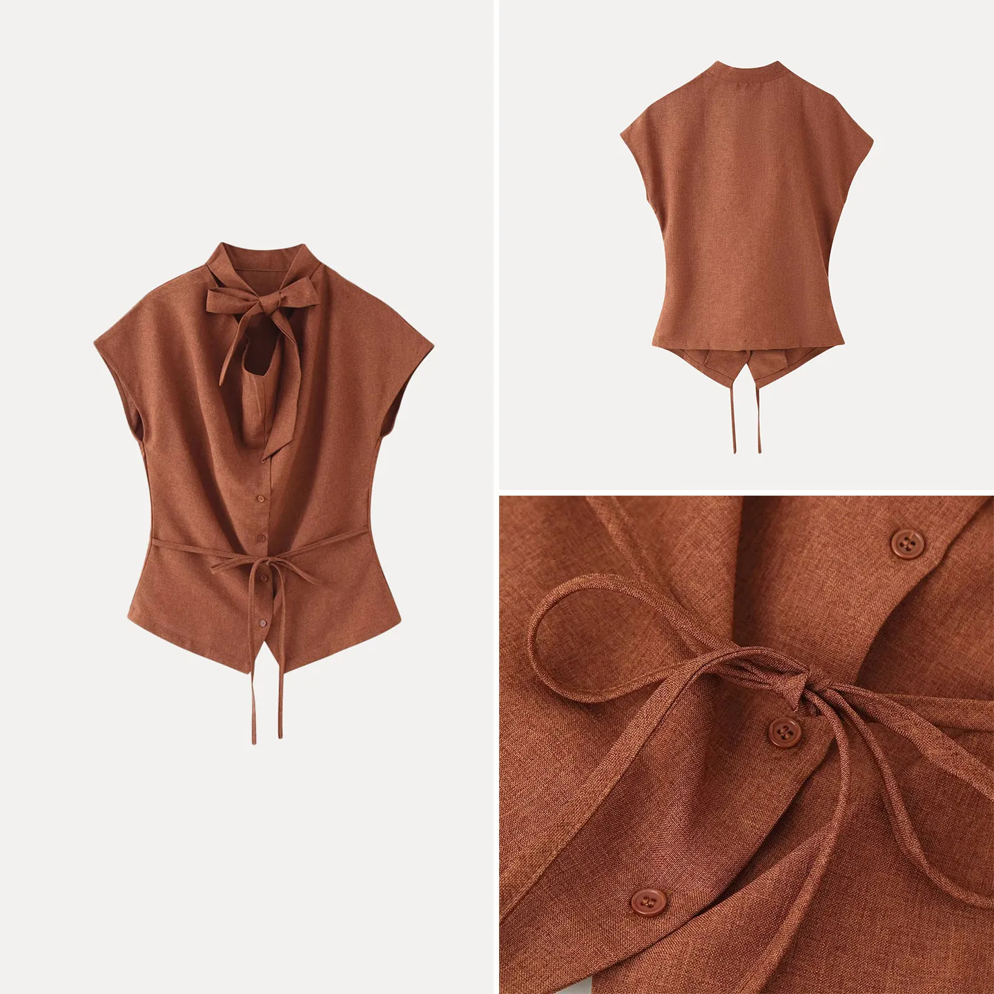 

Fashionable Knot Simple Personality Women's Sleeveless Top ZADATA Brand Summer 2026 New Arrival Ladies Shirt