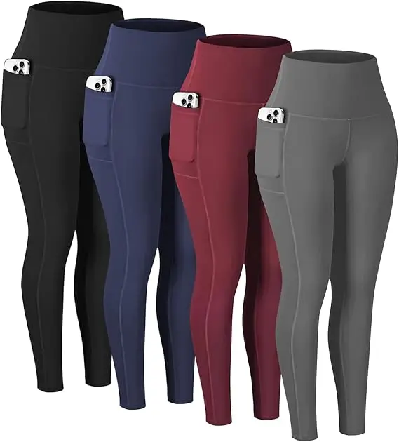 Women High Waist Yoga Leggings With Phone Pockets Tummy Control Butt Lift 4 Way Stretch Soft Opaque No See Through Quick Dry Ant