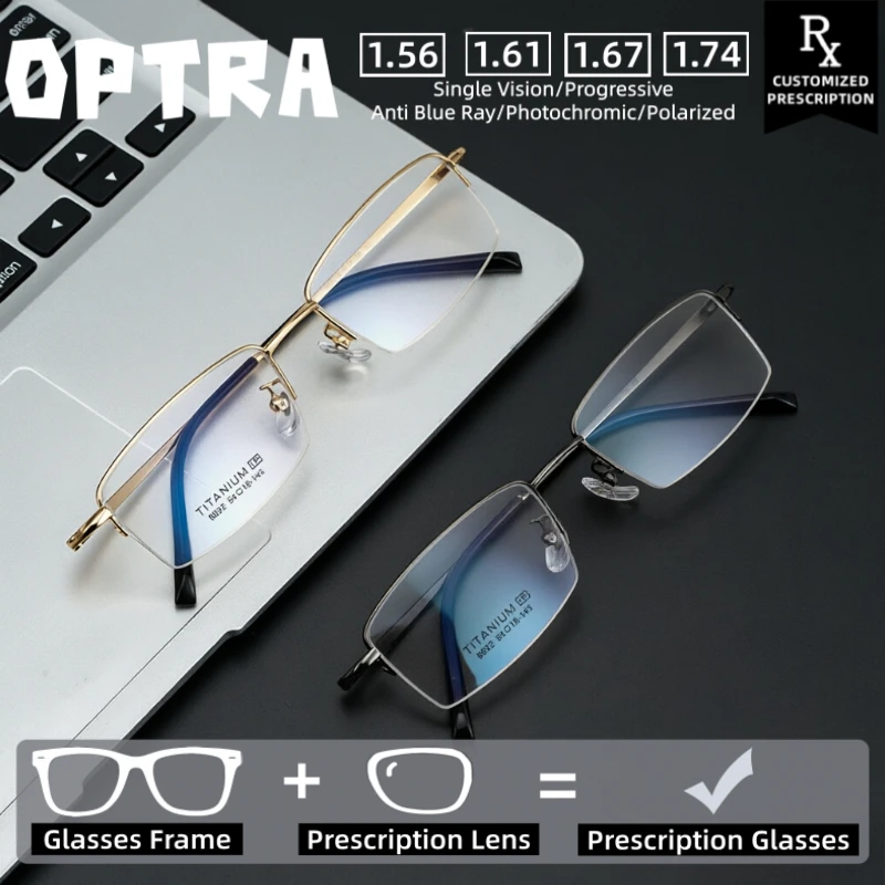 

OPTRA Business Suitable Ultralight Photochromic Myopia Eyeglasses Anti Blue Ray Glasses Customized Prescription Optical Eyewear