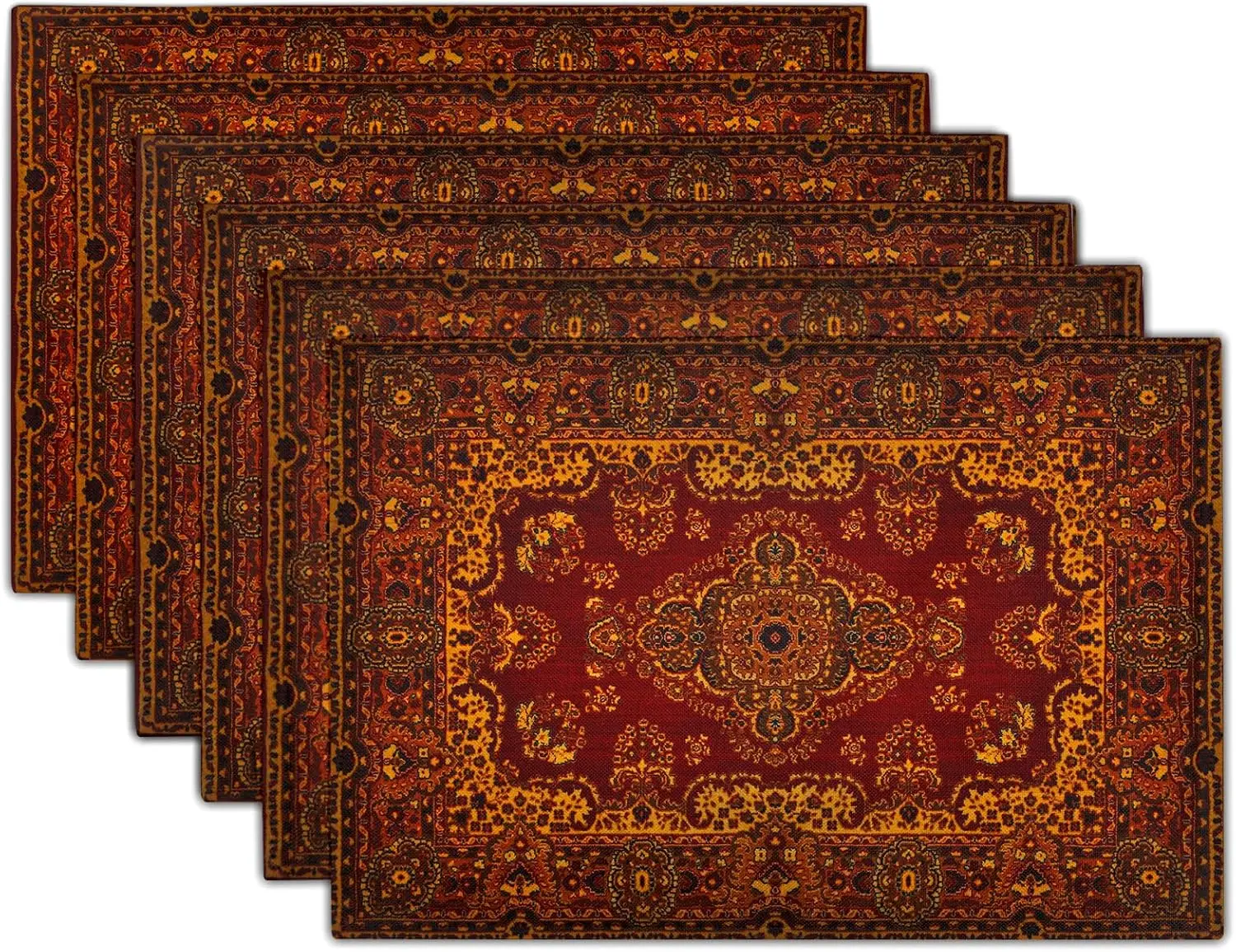 1PC Red Gold Boho Placemats Bohemian Vintage Retro Rug Carpet Pattern Linen Kitchen Dining Table Mats Heat-Resistant Desktop