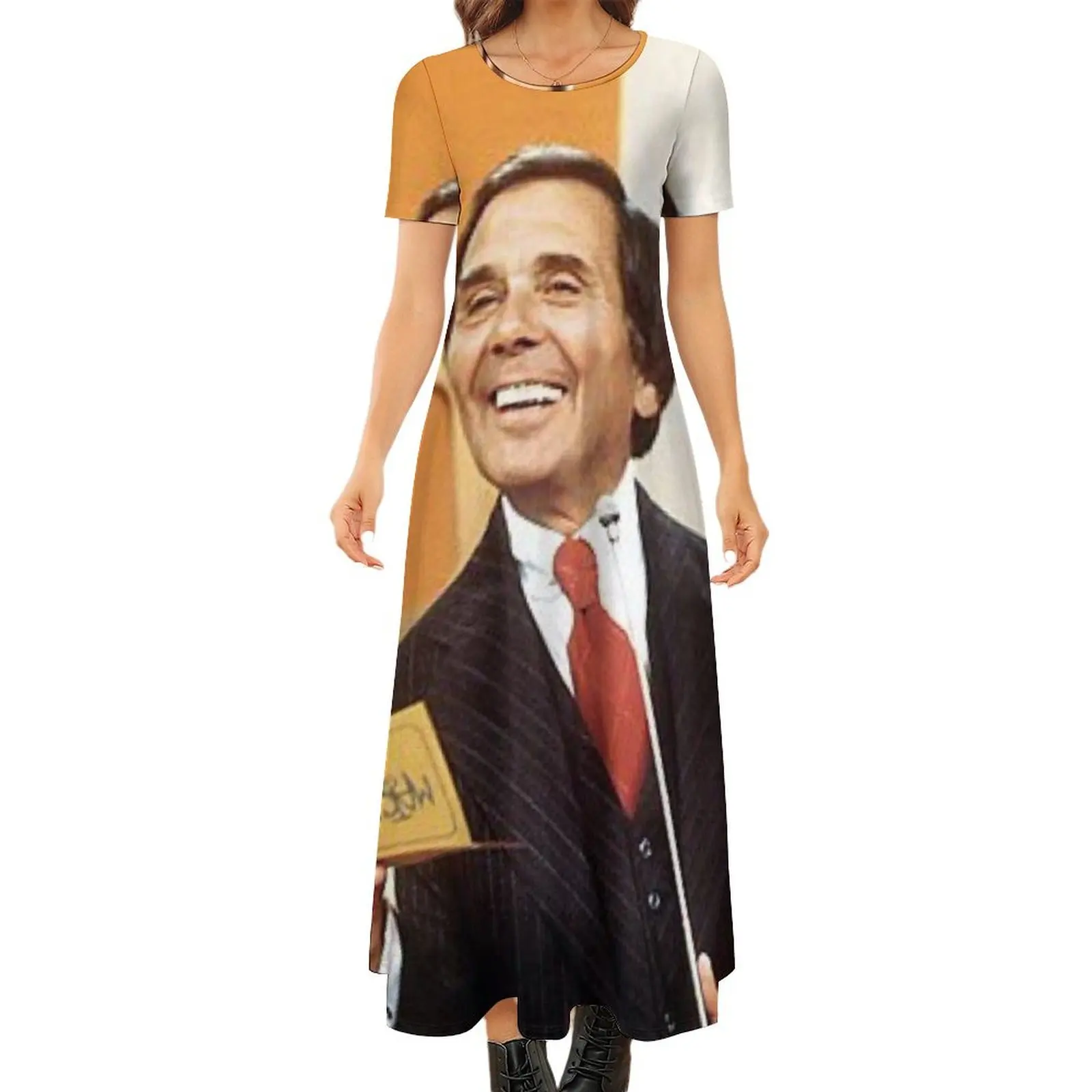 

Gene Rayburn 1975 color photo Round Neck Short Sleeve Dress Women"s skirt birthday dress for women