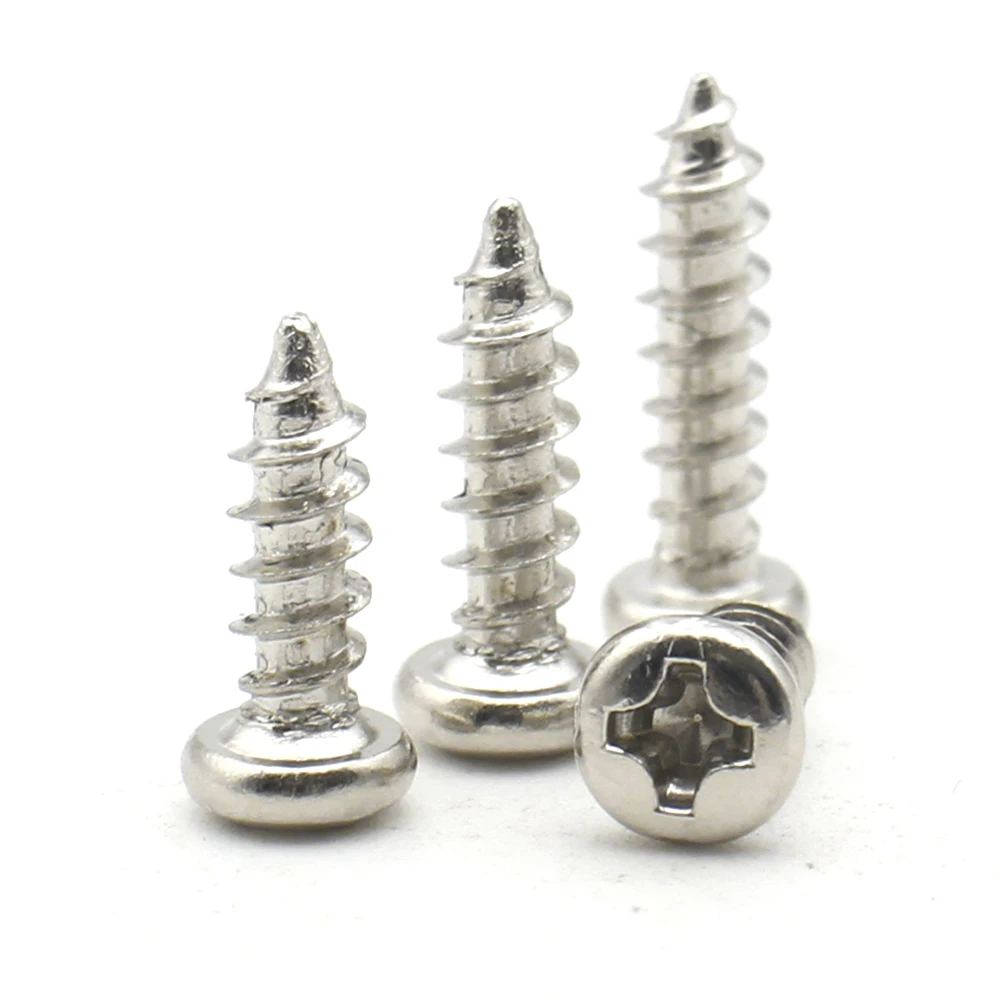 100pcs/lot M1 M1.2 M1.4 M1.7 M2 M2.5 M3 M4 M5 Nickel-Plated Carbon Steel Cross Recessed Phillips Pan Head Self-Tapping Screw