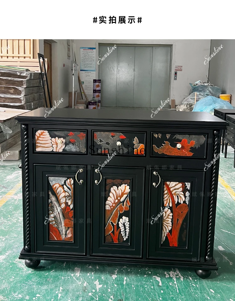 

] Solid wood painted storage/storage hand-painted cabinet/multi-functional entrance, simple and modern FT