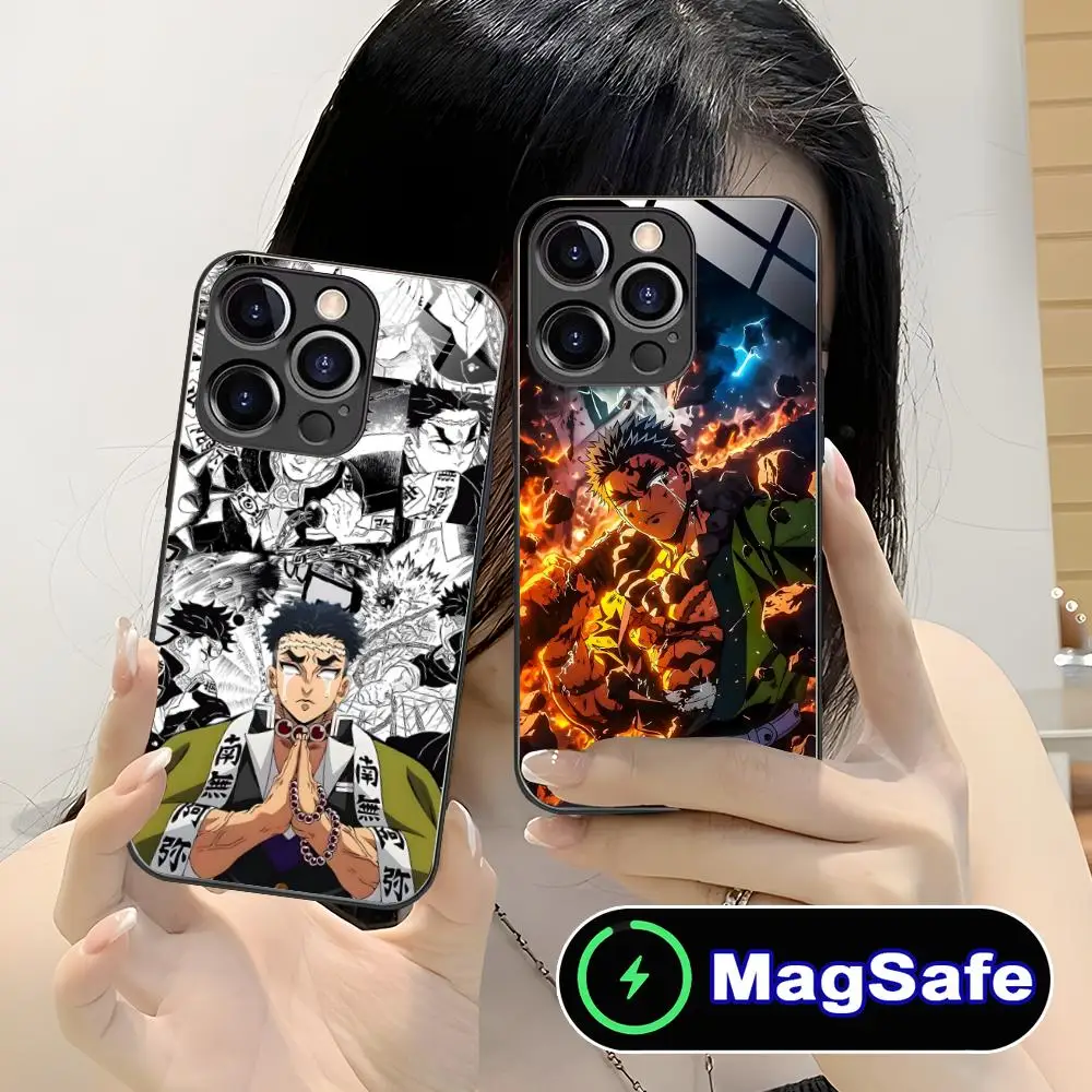 

Demon Slayer Gyomei Phone Case for iPhone 16 15 14 13 12 11 Pro Max Plus Mini MagSafe Glass Colour Protective Luxury Pretty