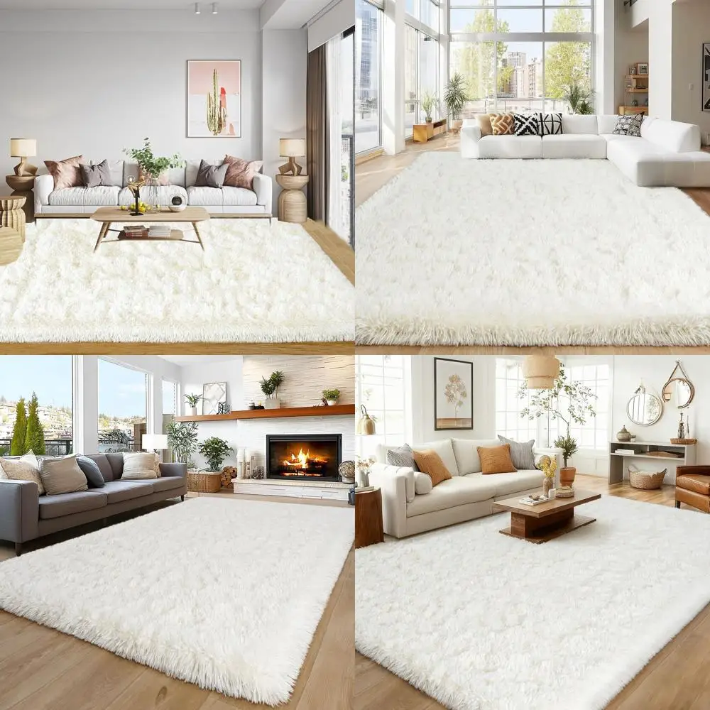 

Ultra Soft Fluffy Cream White 8x10 Rugs, Large Shag Carpet for Living Room, Bedroom, Kids Rooms, Non-Slip Plush Area Rugs for Mo