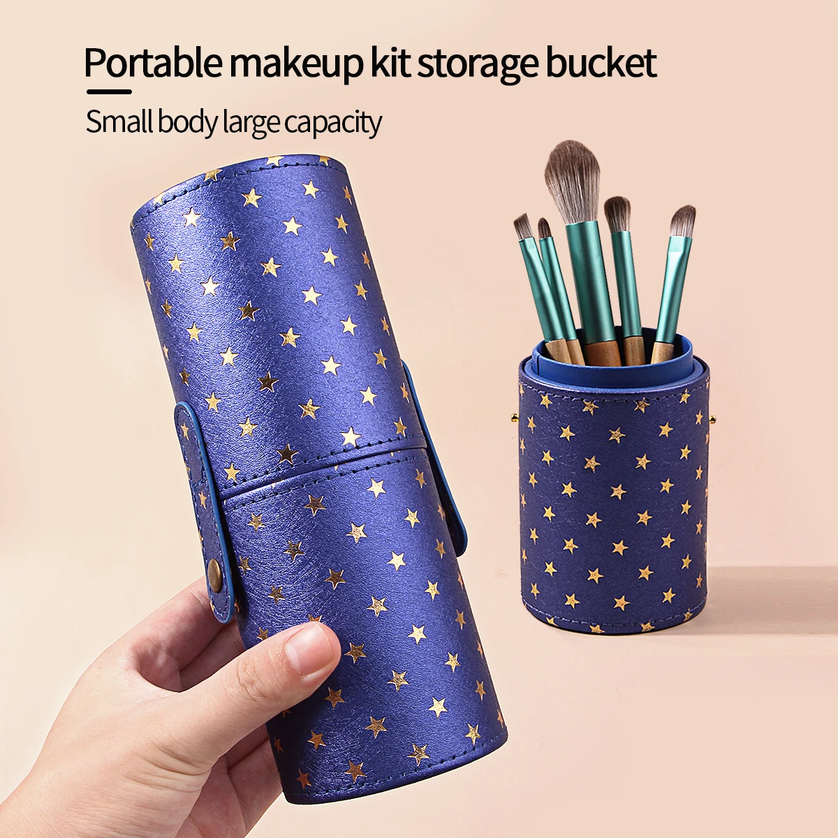 

Makeup brush storage bucket travel carrying beauty work storage box PU material waterproof and dustproof Large Capacity