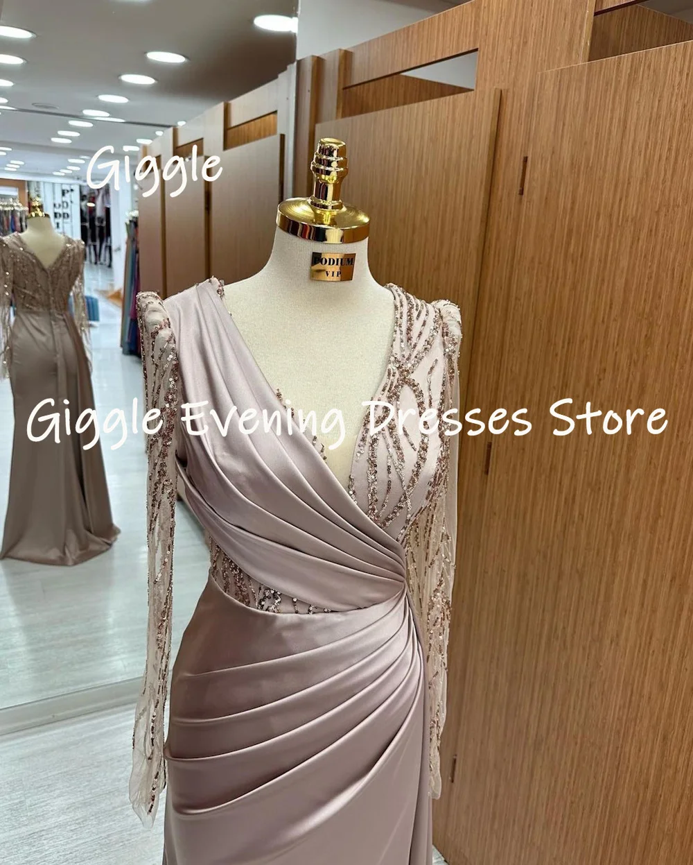 Customized Giggle Straight V-neck Sequin Ruffle Popular Lace Prom Gown Floor-length Evening Elegant Party Dresses for Women 2023