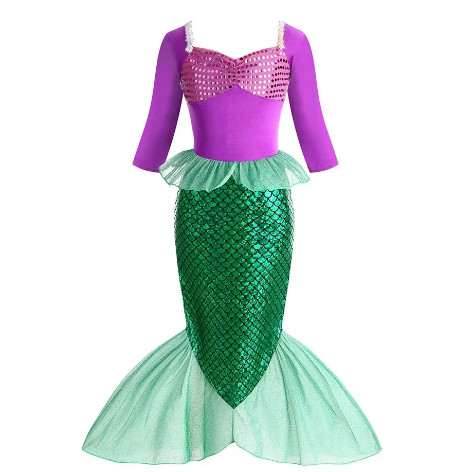 Mermaid Costume for Girl Long Sleeve Girls  Dress Carnival Evening Party Dresses for Kids Halloween Dress Up Clothes