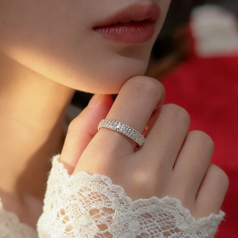 Fashion Texture Ring for Women Subtle Design Trendy 925 Sterling Silver Jewelry Textured Engagement Opening Rings  02876