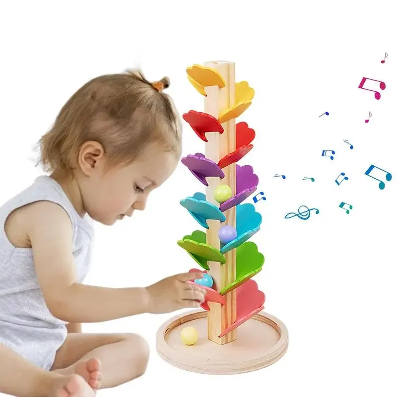 

Fun assembly early education toys children leave Colorful rainbow music tree Wooden track balls Multifunctional Building kid toy