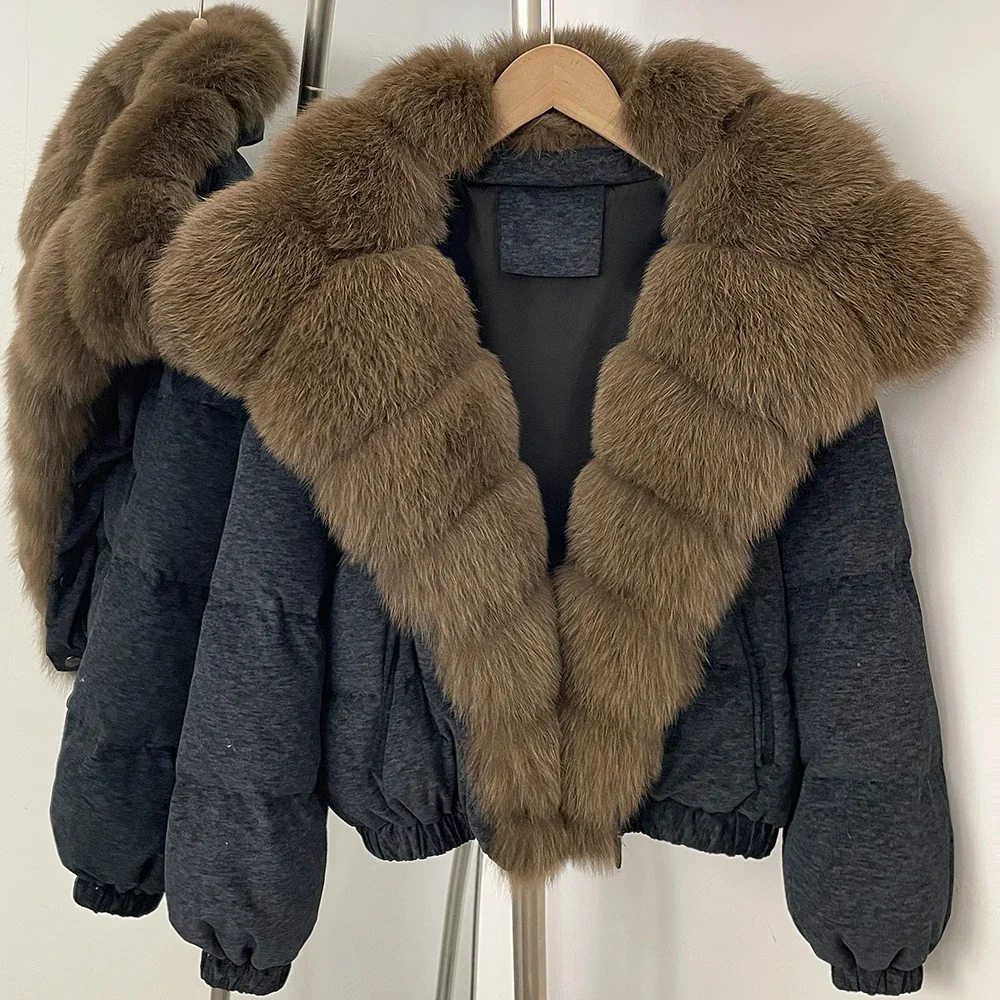 OFTBUY Neue Winter-Kurzjacke aus Baumwolle für Damen, Luxuriöser Echtfuchs-Pelz, Daunenjacke, Modische Warme Naturpelz-Pufferjacke – Detail 15