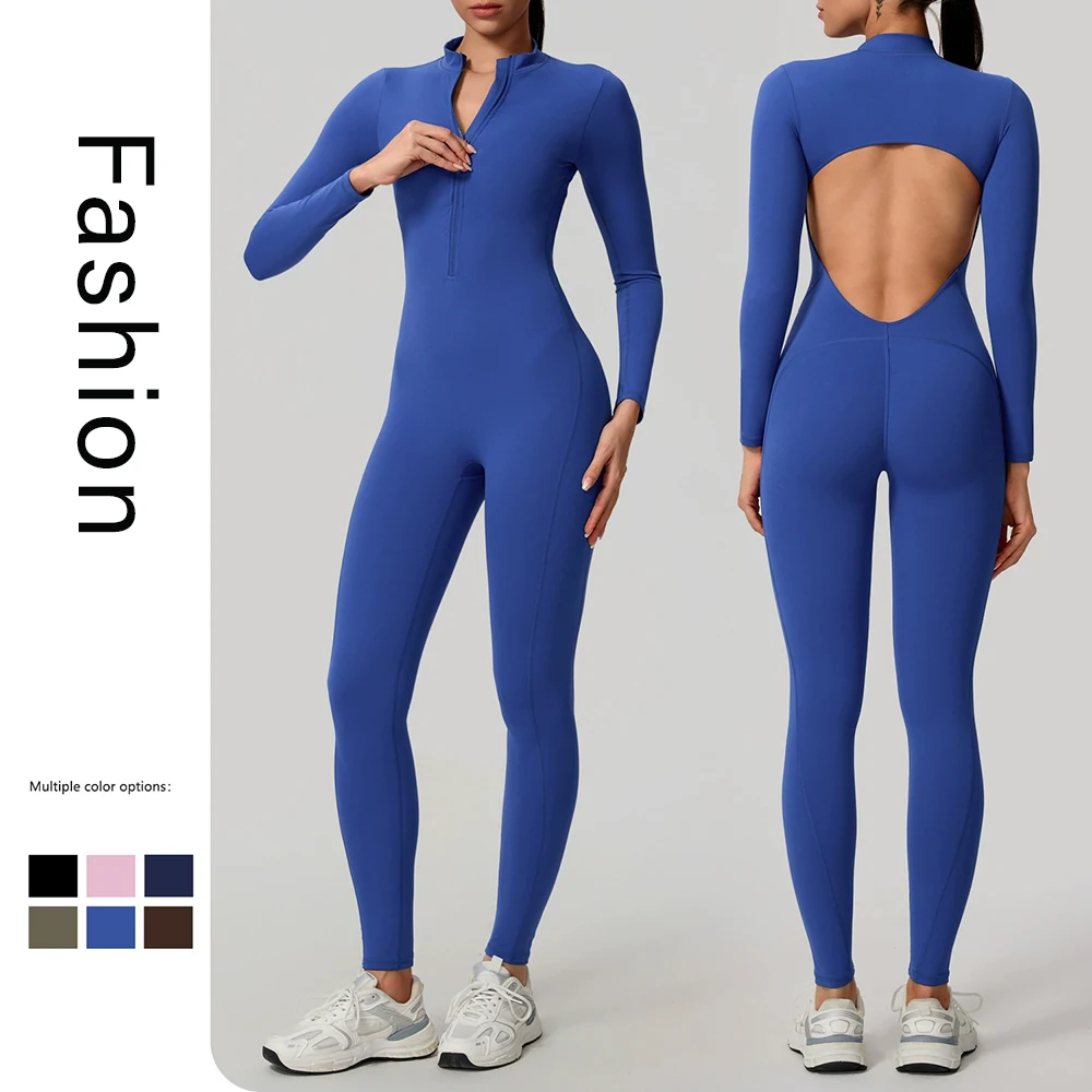 

New Zipper Long-Sleeved Yoga Jumpsuit For Women Fashionable And Sexy Fitness Sport Long Pants One-Piece Tight-Fitting Dress