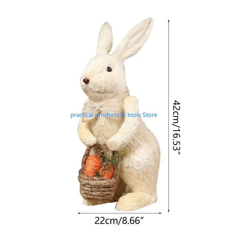 77JB Easter Straw Bowknot Bunny مع جزر سلة الأرنب الاصطناعي ل DOL