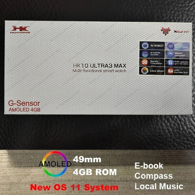 2025New HK10 ULTRA 3 MAX Smartwatch 49mm AMOLED 4G ROM Bluetooth Call Network Chat Robot Clock NFC Compass Smart Watch Men Women