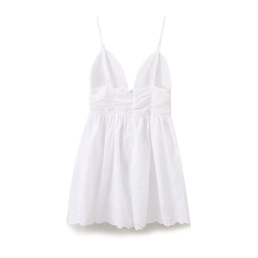 Mini vestido bordado com zíper feminino, moda chique, retro, sem mangas, forro, novo, 24