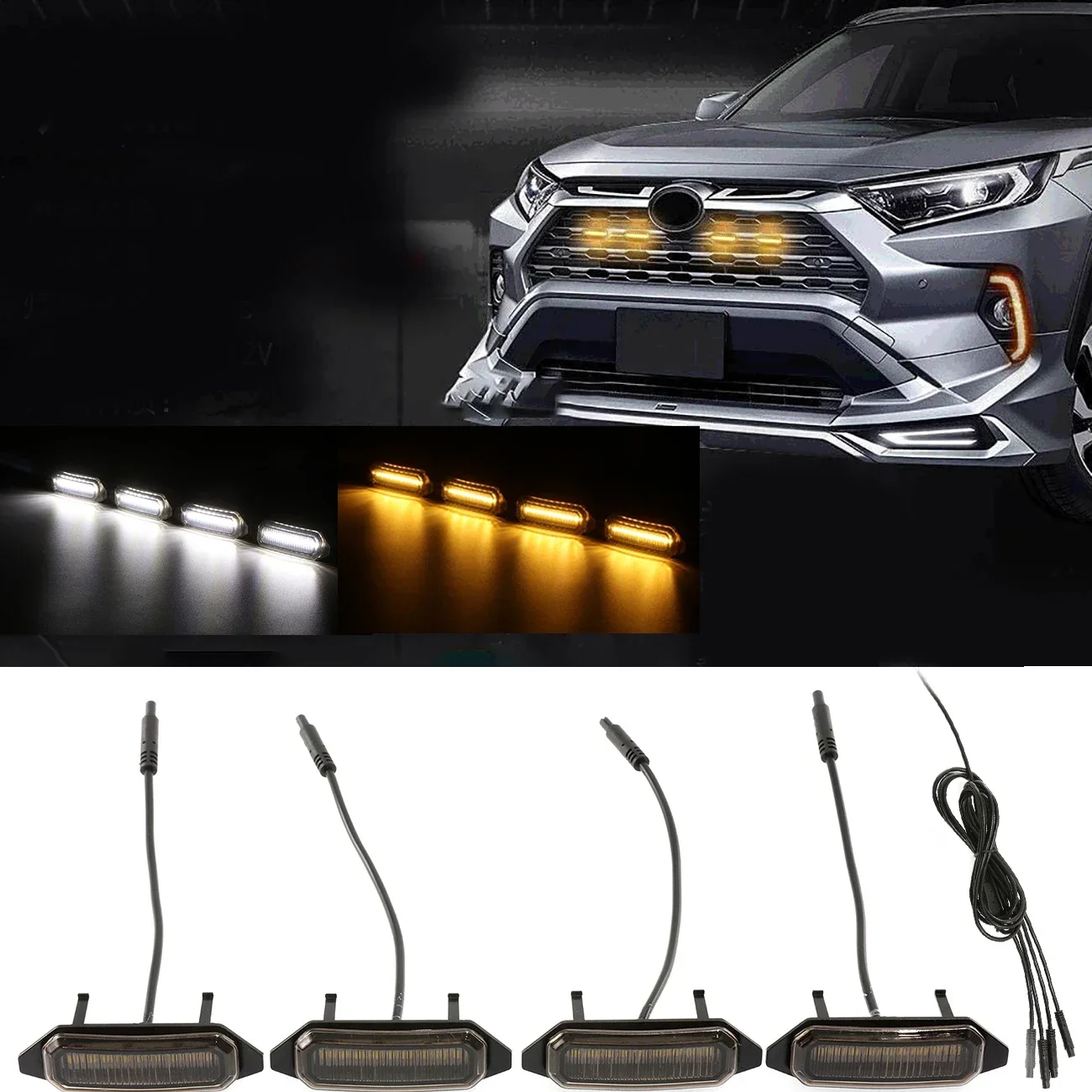 LED Grille Light Car Harness Mount Smoked Amber White Grill Light Lamp for Toyota RAV4 2019-2022