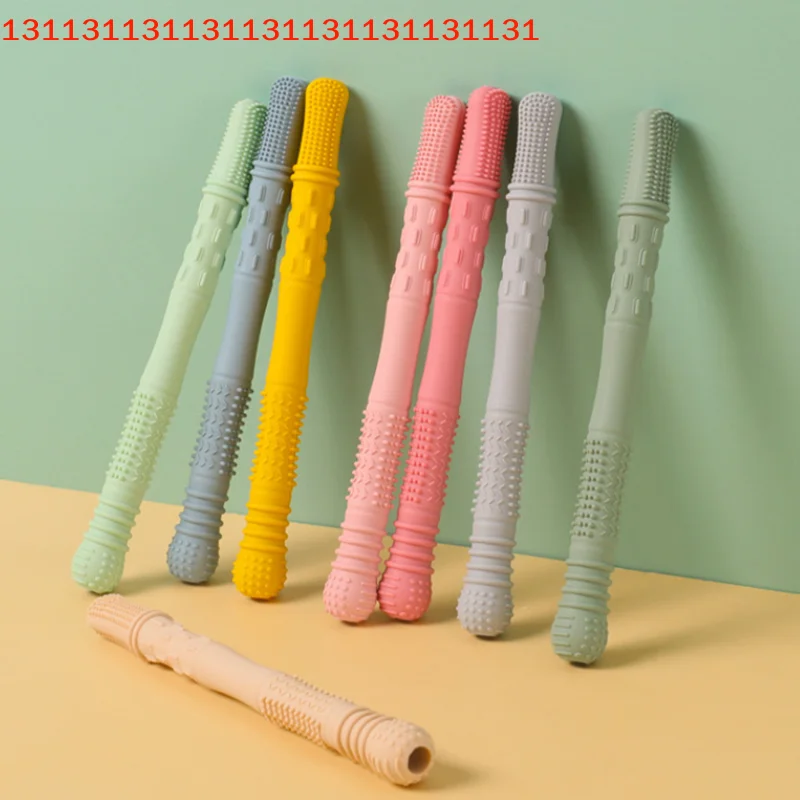 Soft Silicone Hollow Molar Stick for Children, Straw Teether, Newborn Teething Tube, Toy Gift