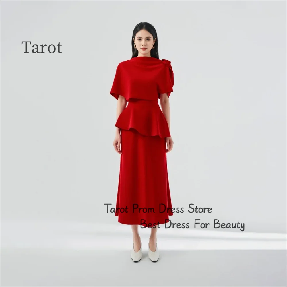 

Tarot Boat Necline Evening Dresses Short Sleeves A-Line Tiered Ruffle Formal Prom Party Dress Saudi Arabia vestidos de festa