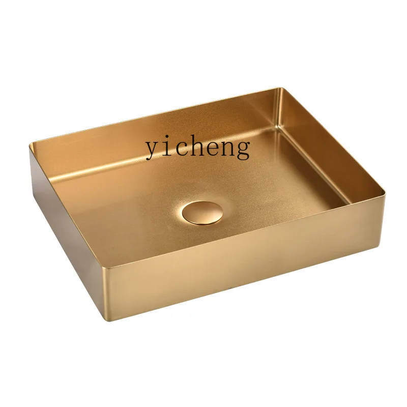 

Xl Stainless Steel Inter-Platform Basin Hotel Light Luxury Square Table Basin Bathroom Luxury Gold Washbasin