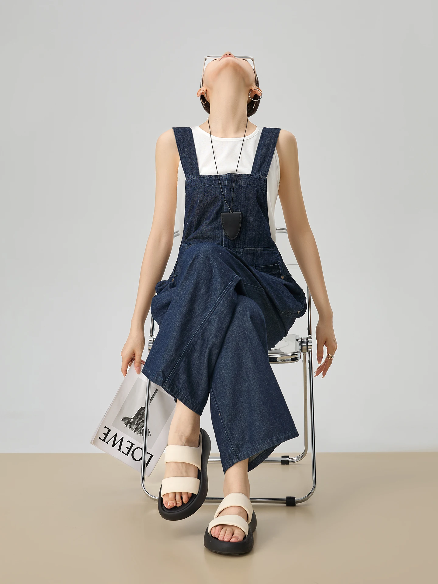 

Deep Blue Retro Denim Overalls Women's Loose Wide Leg One-Piece Pants Korean Sle Early Autumn New Arrival Commute Sle