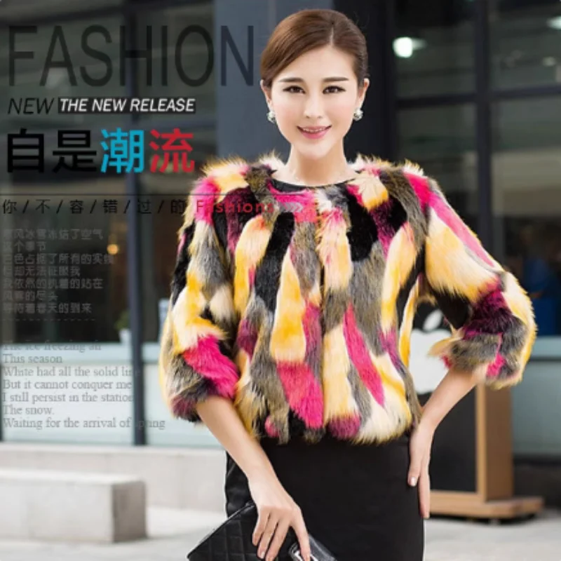 

ZXRYXGS 2025 New Autumn Winter Imitation Fur Coat Women's Short Jackets Trendy Style Collarless Mixed Colors Women Fashion Coat